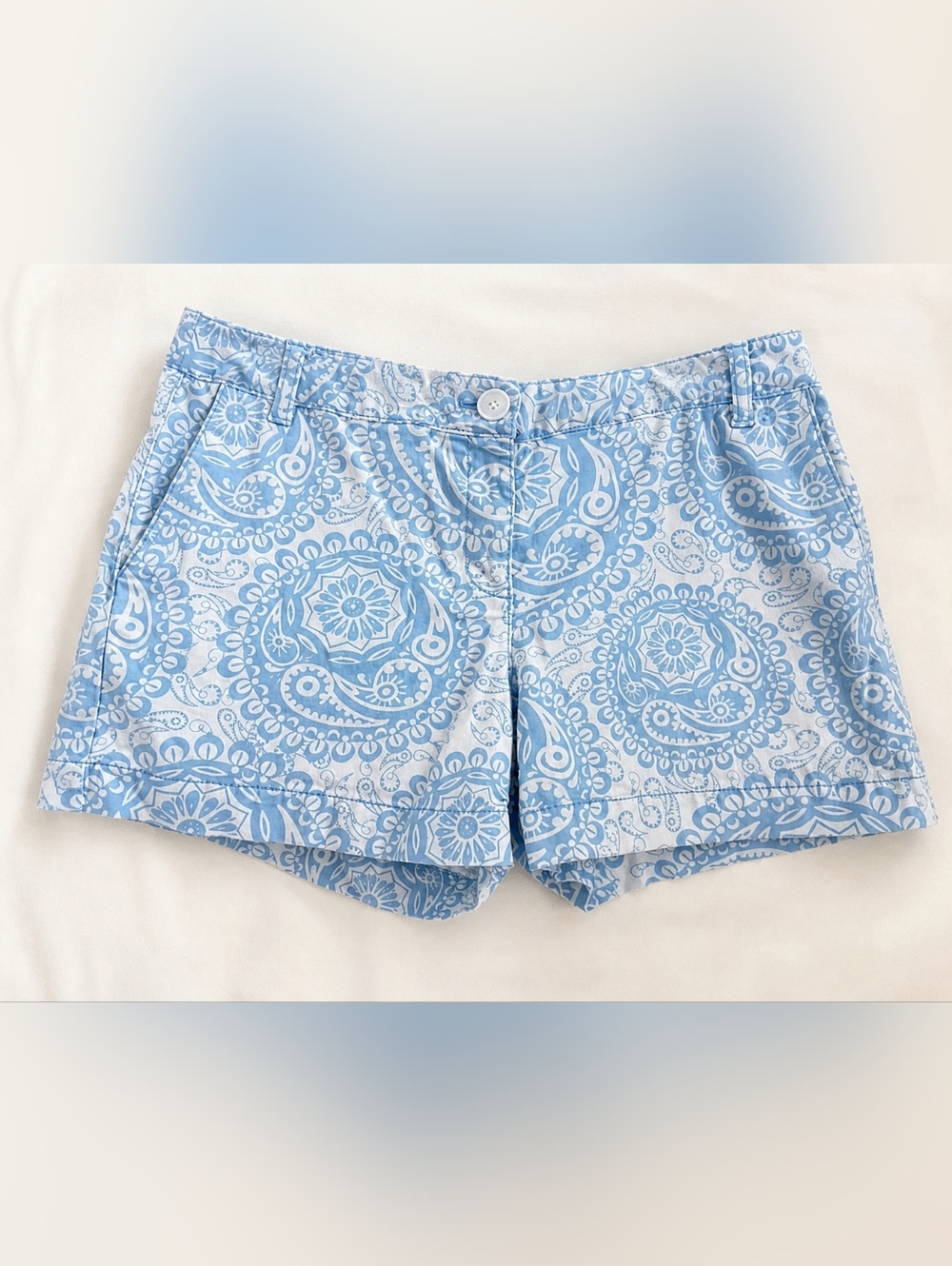 LOFT Paisley Shorts Size 8 Blue White Preppy Summer Coastal Chic EUC